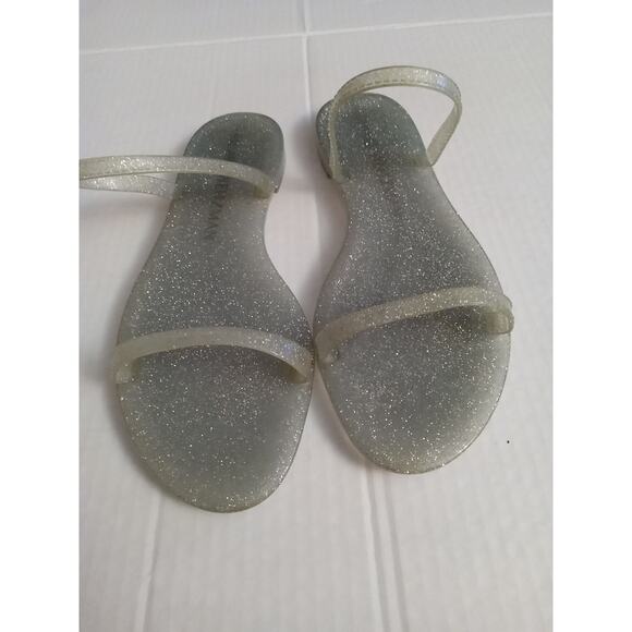 Stuart Weitzman Women's Size 8.5 Silver Glitter Jelly Flat Slide. Fun - Picture 1 of 5